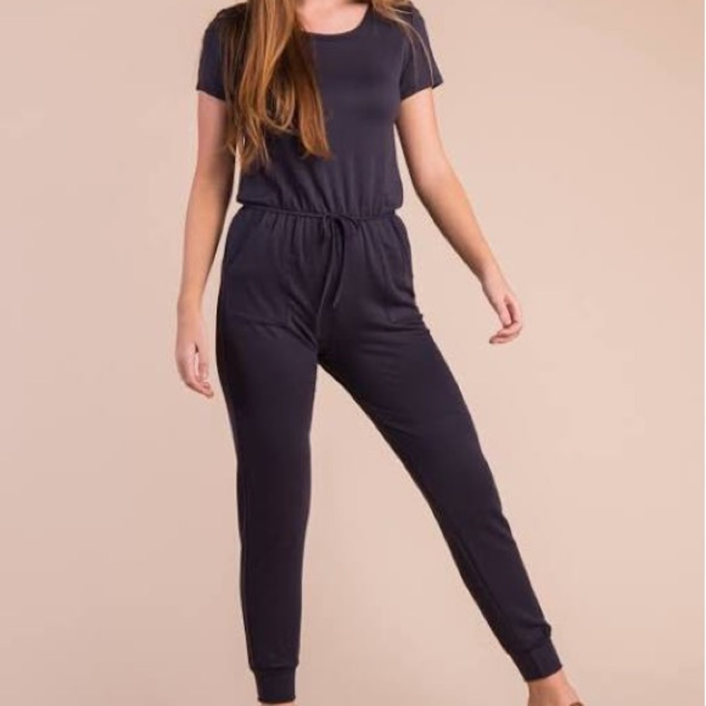 P.S. Kate Black Short Sleeve Jogger Jumpsuit - Picture 1 of 7